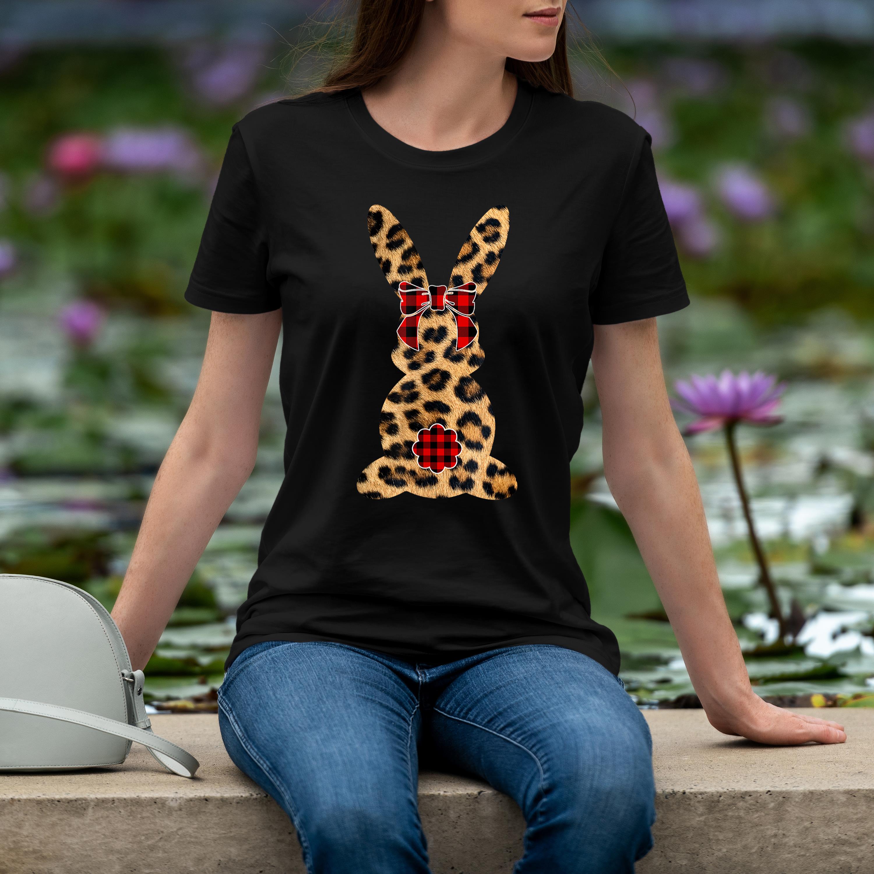 Cute Girls Easter Bunny Graphic In Leopard Print Shirt 